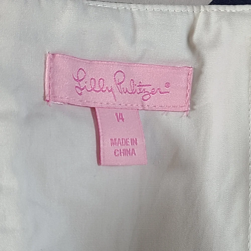 Lilly Pultizer True Navy Blue Cotton Sarafina Dress Dollop Of Scallop NWT Sz 14 - Picture 10 of 11